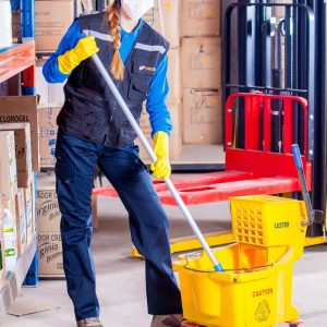 Woman Holding Mop